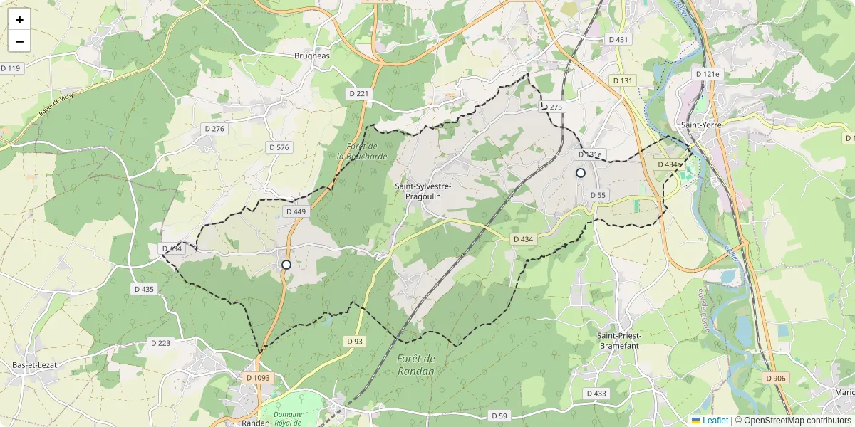 Carte du réseau de transport en commun à Saint-Sylvestre-Pragoulin - lignes de bus et arrêts