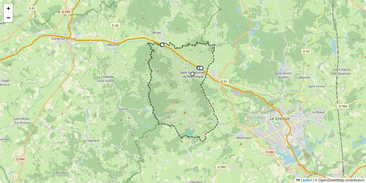 Carte du réseau de transport en commun à Saint-Symphorien-de-Marmagne - lignes de bus et arrêts