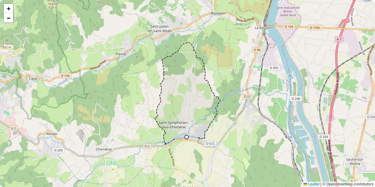 Carte du réseau de transport en commun à Saint-Symphorien-sous-Chomérac - lignes de bus et arrêts