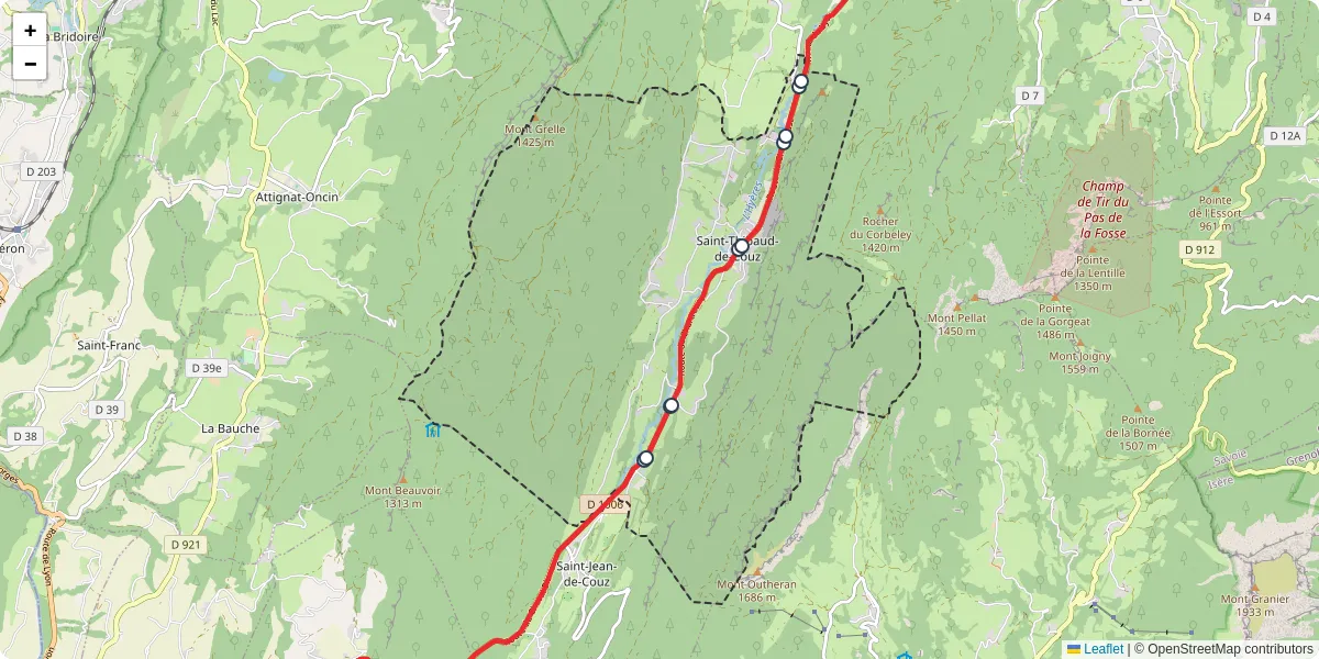 Carte du réseau de transport en commun à Saint-Thibaud-de-Couz - lignes de bus et arrêts