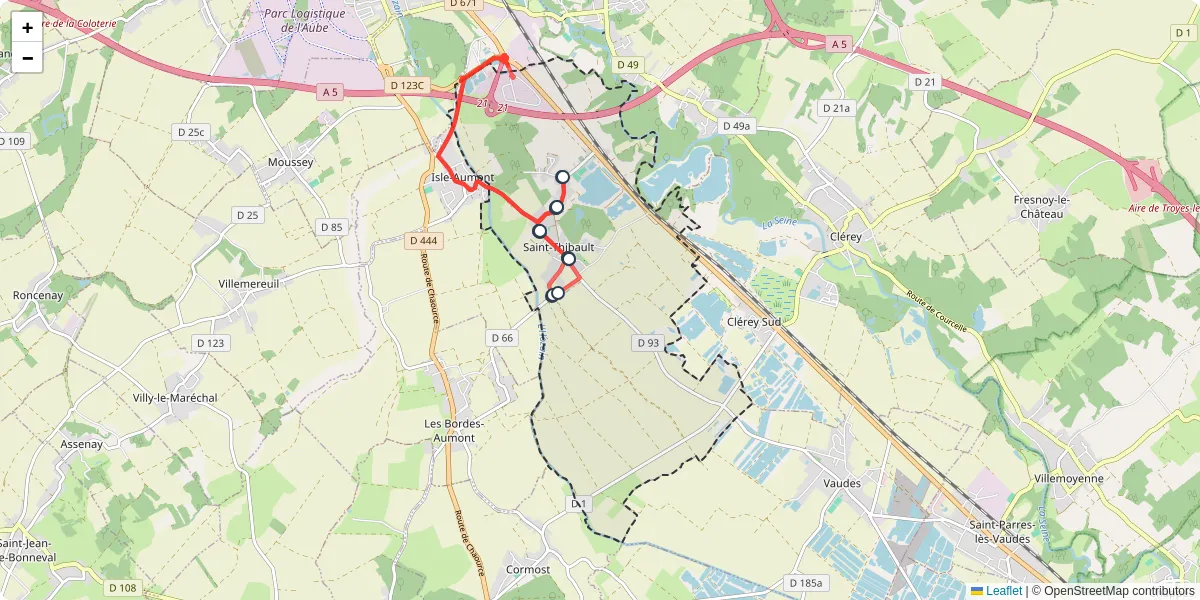 Carte du réseau de transport en commun à Saint-Thibault - lignes de bus et arrêts
