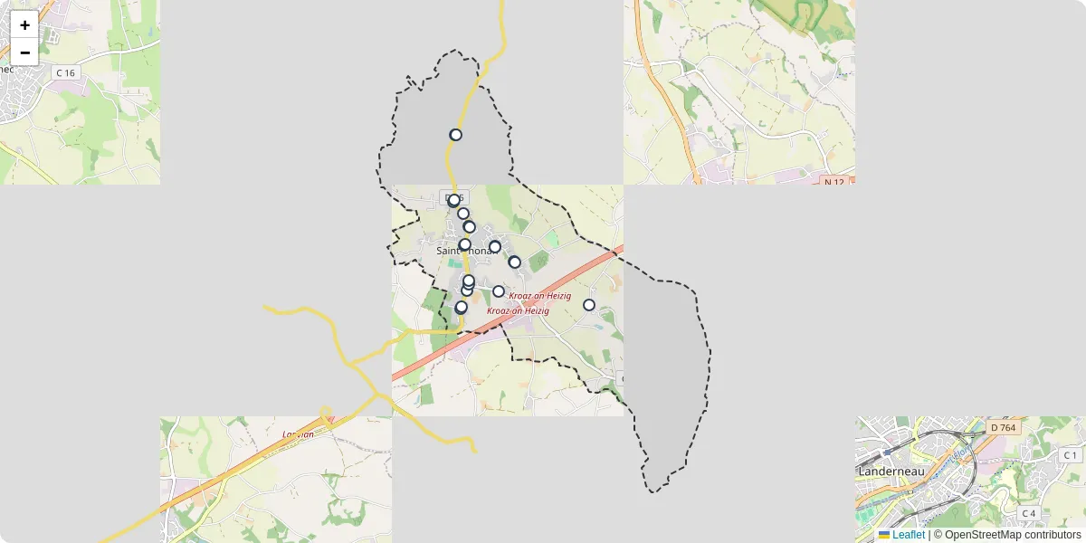 Carte du réseau de transport en commun à Saint-Thonan - lignes de bus et arrêts