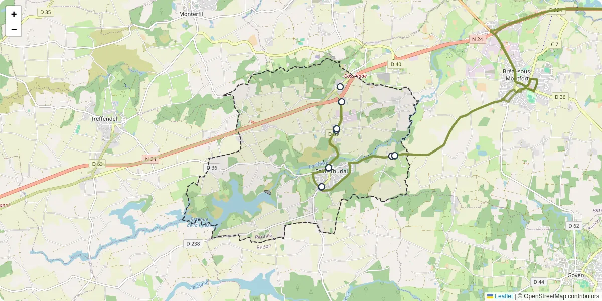 Carte du réseau de transport en commun à Saint-Thurial - lignes de bus et arrêts