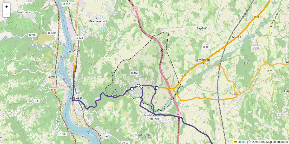 Carte du réseau de transport en commun à Saint-Uze - lignes de bus et arrêts