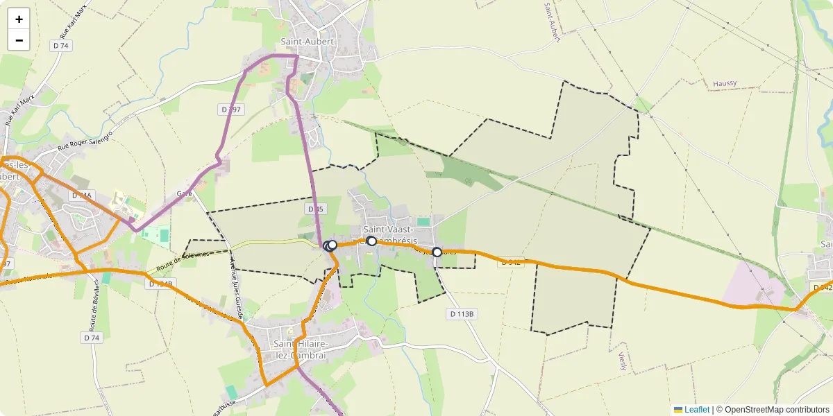 Carte du réseau de transport en commun à Saint-Vaast-en-Cambrésis - lignes de bus et arrêts