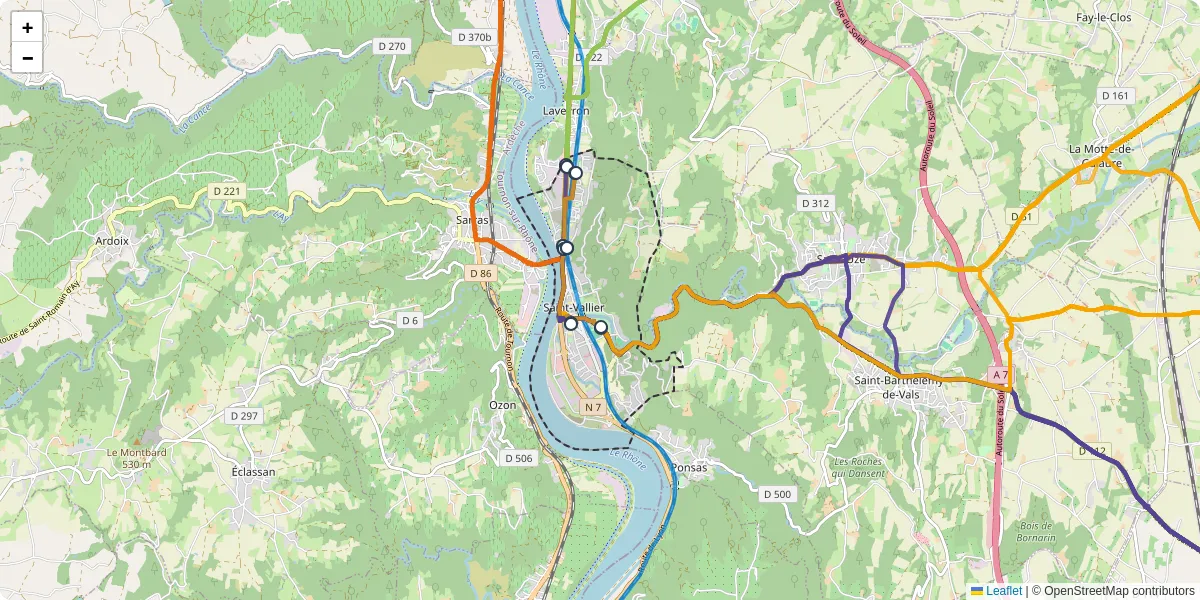 Carte du réseau de transport en commun à Saint-Vallier - lignes de bus et arrêts