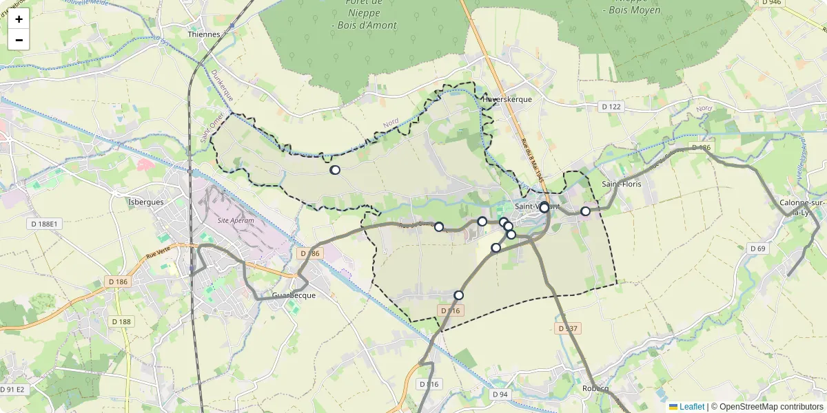 Carte du réseau de transport en commun à Saint-Venant - lignes de bus et arrêts