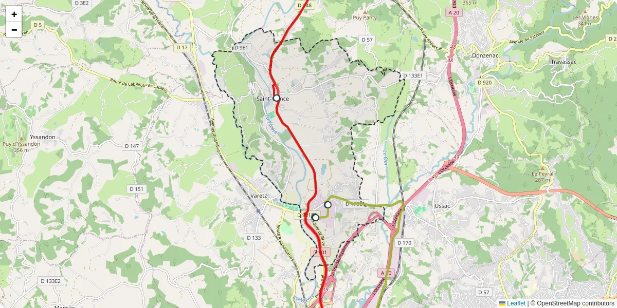 Carte du réseau de transport en commun à Saint-Viance - lignes de bus et arrêts