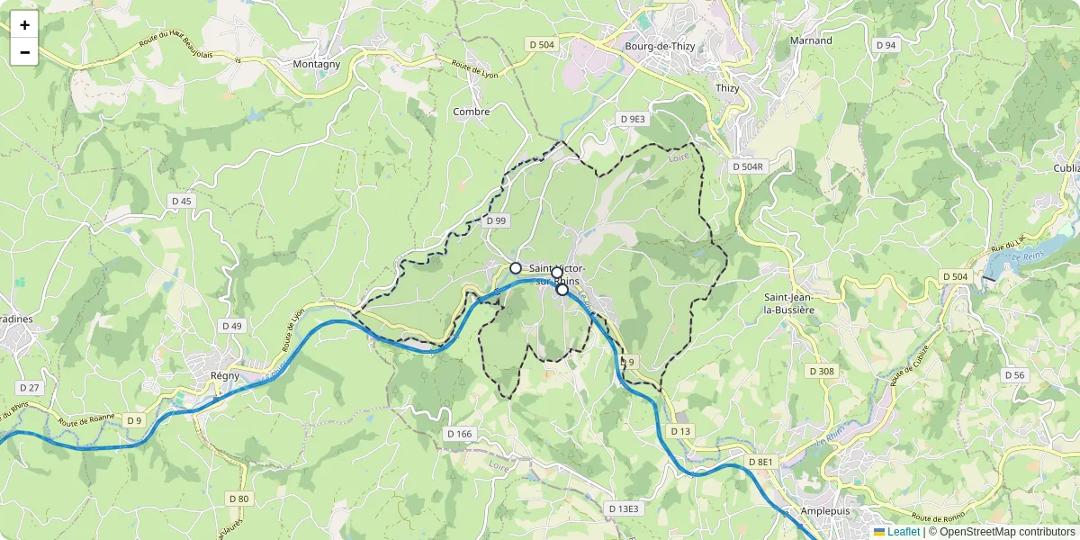 Carte du réseau de transport en commun à Saint-Victor-sur-Rhins - lignes de bus et arrêts