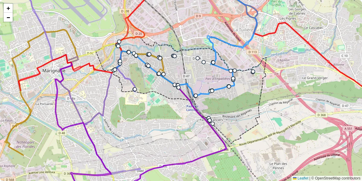 Carte du réseau de transport en commun à Saint-Victoret - lignes de bus et arrêts