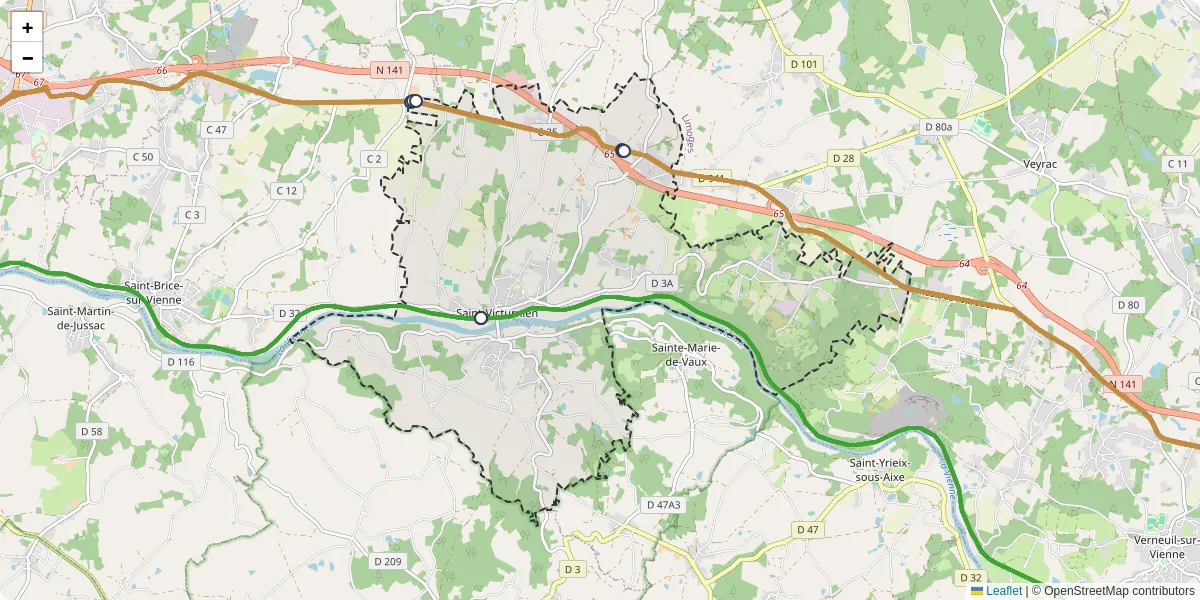Carte du réseau de transport en commun à Saint-Victurnien - lignes de bus et arrêts