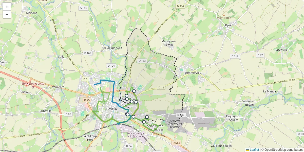 Carte du réseau de transport en commun à Saint-Vigor-le-Grand - lignes de bus et arrêts