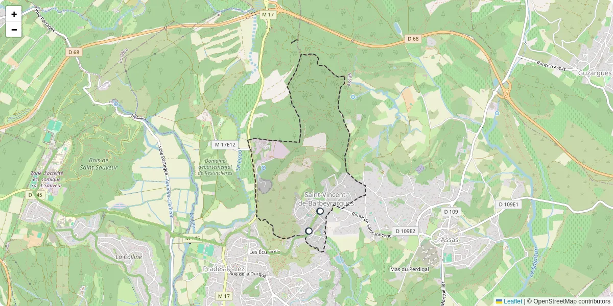 Carte du réseau de transport en commun à Saint-Vincent-de-Barbeyrargues - lignes de bus et arrêts