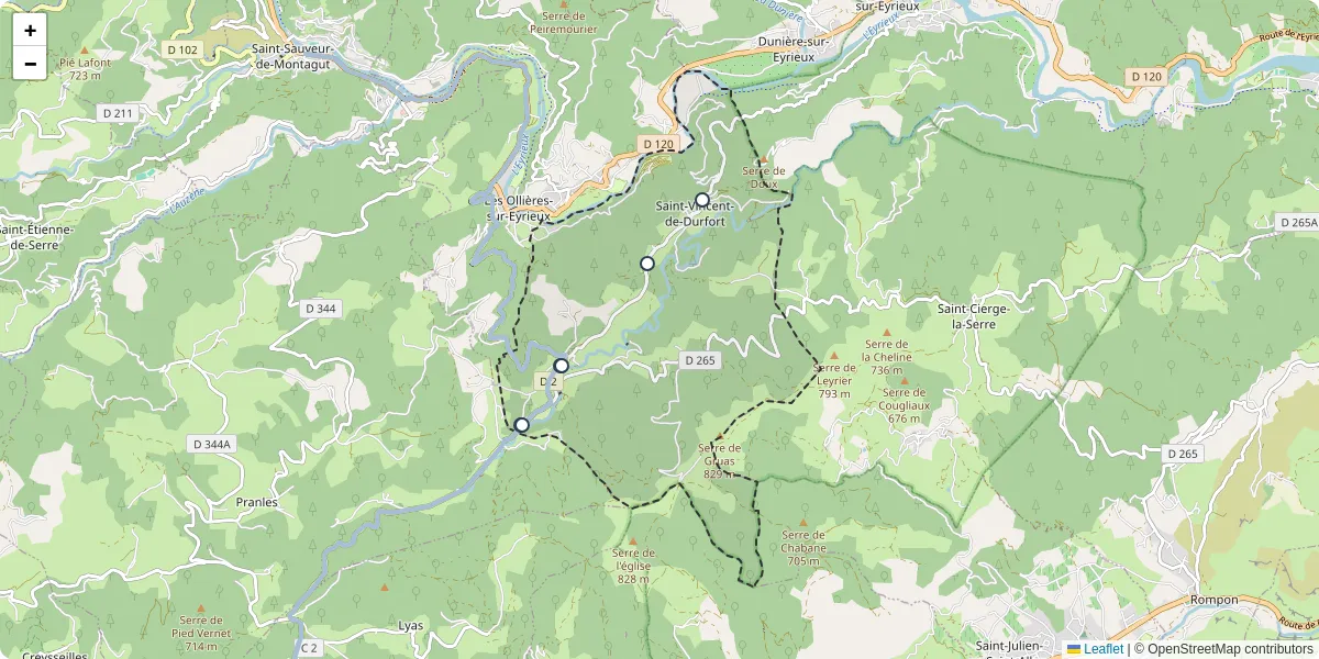 Carte du réseau de transport en commun à Saint-Vincent-de-Durfort - lignes de bus et arrêts