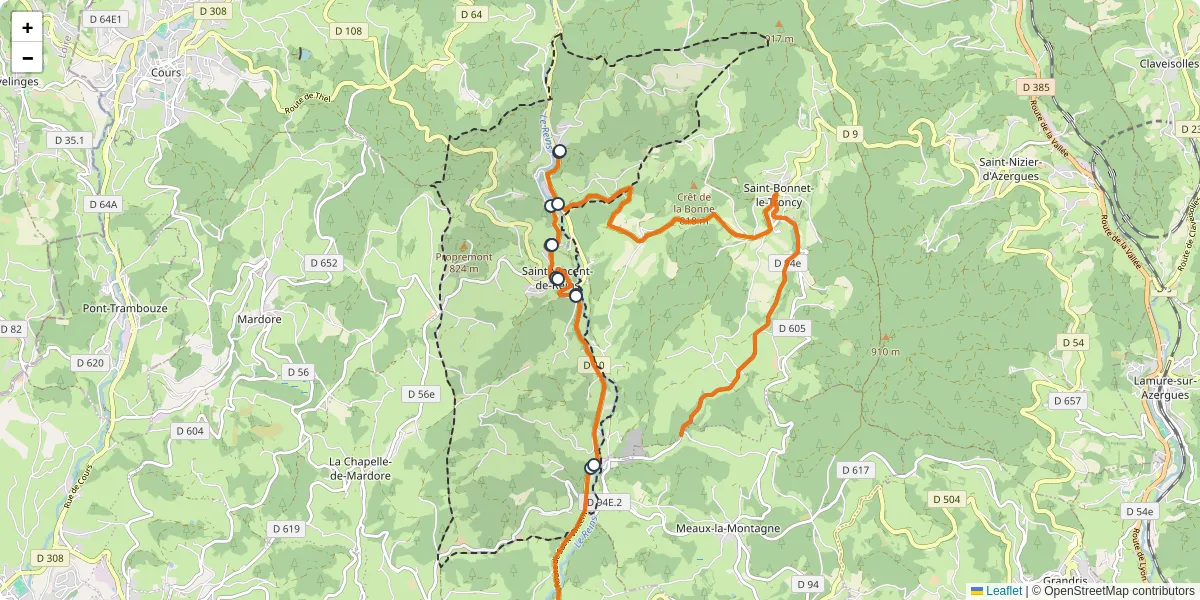 Carte du réseau de transport en commun à Saint-Vincent-de-Reins - lignes de bus et arrêts