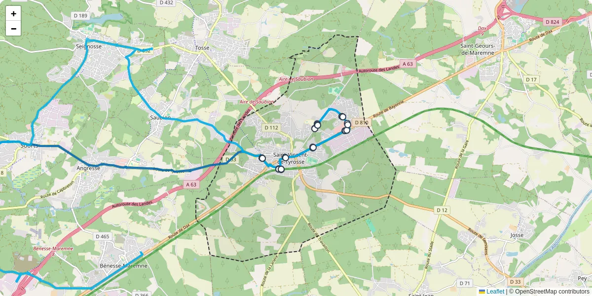 Carte du réseau de transport en commun à Saint-Vincent-de-Tyrosse - lignes de bus et arrêts