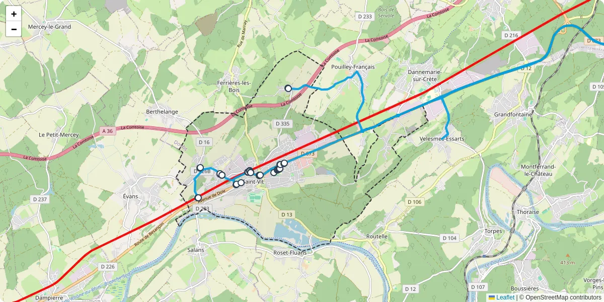 Carte du réseau de transport en commun à Saint-Vit - lignes de bus et arrêts