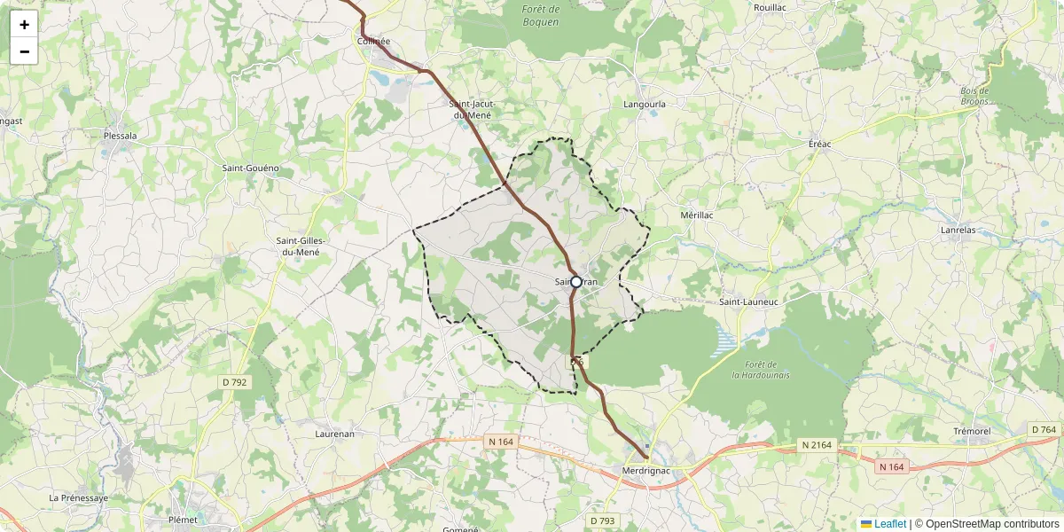 Carte du réseau de transport en commun à Saint-Vran - lignes de bus et arrêts