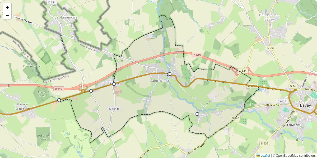Carte du réseau de transport en commun à Saint-Waast - lignes de bus et arrêts