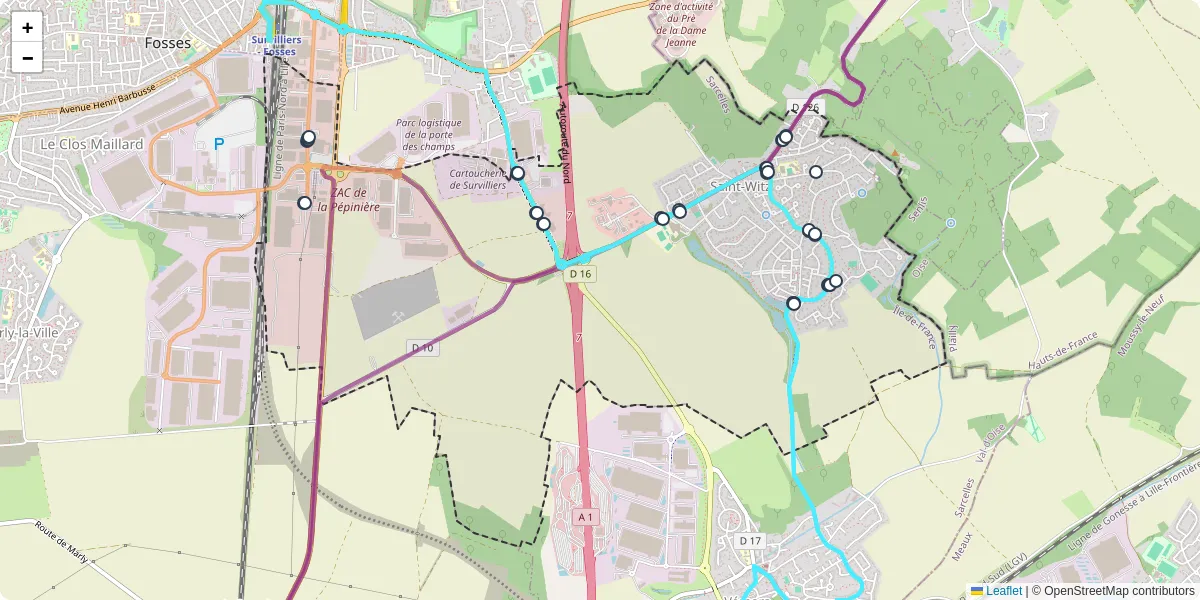 Carte du réseau de transport en commun à Saint-Witz - lignes de bus et arrêts