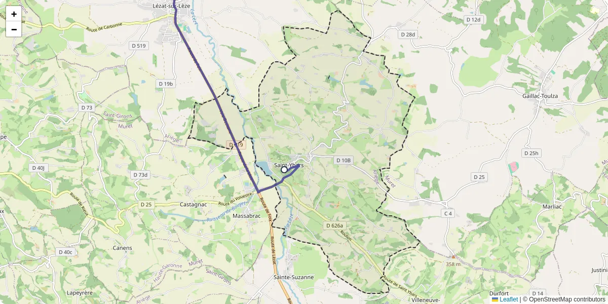 Carte du réseau de transport en commun à Saint-Ybars - lignes de bus et arrêts
