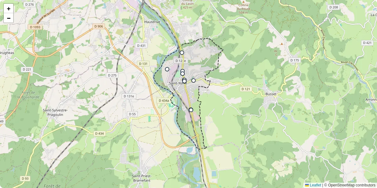 Carte du réseau de transport en commun à Saint-Yorre - lignes de bus et arrêts