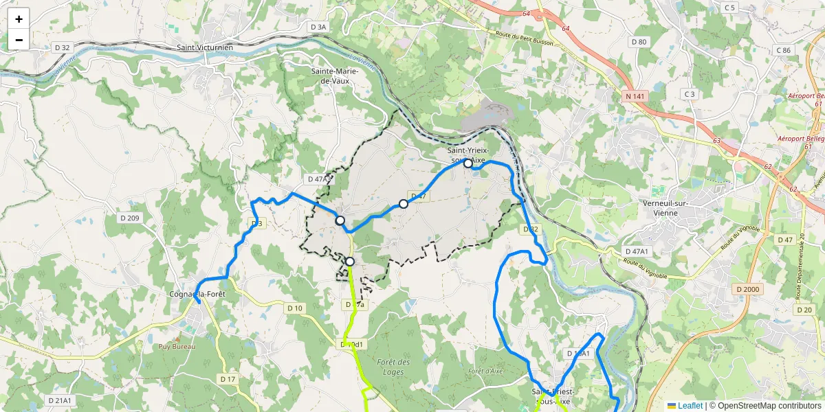 Carte du réseau de transport en commun à Saint-Yrieix-sous-Aixe - lignes de bus et arrêts