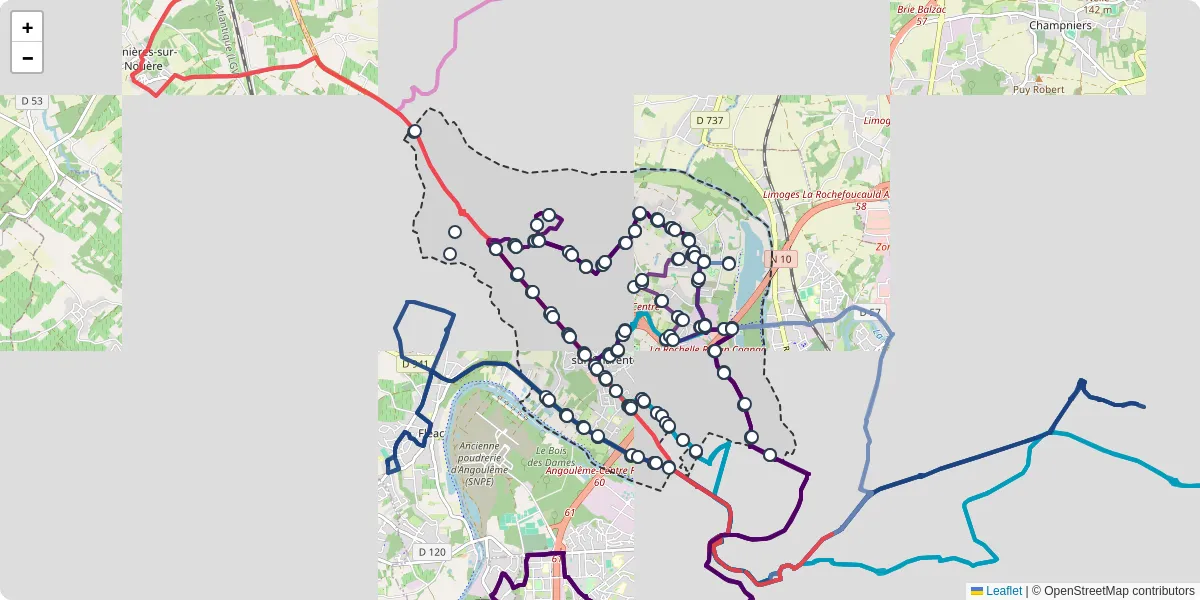 Carte du réseau de transport en commun à Saint-Yrieix-sur-Charente - lignes de bus et arrêts