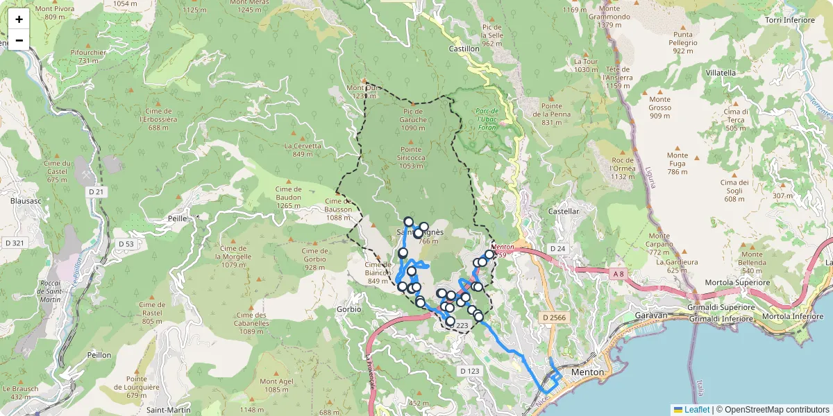 Carte du réseau de transport en commun à Sainte-Agnès - lignes de bus et arrêts