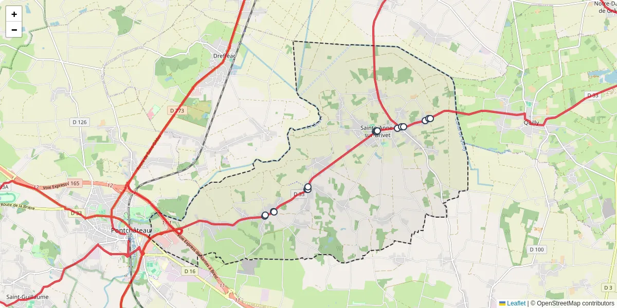 Carte du réseau de transport en commun à Sainte-Anne-sur-Brivet - lignes de bus et arrêts
