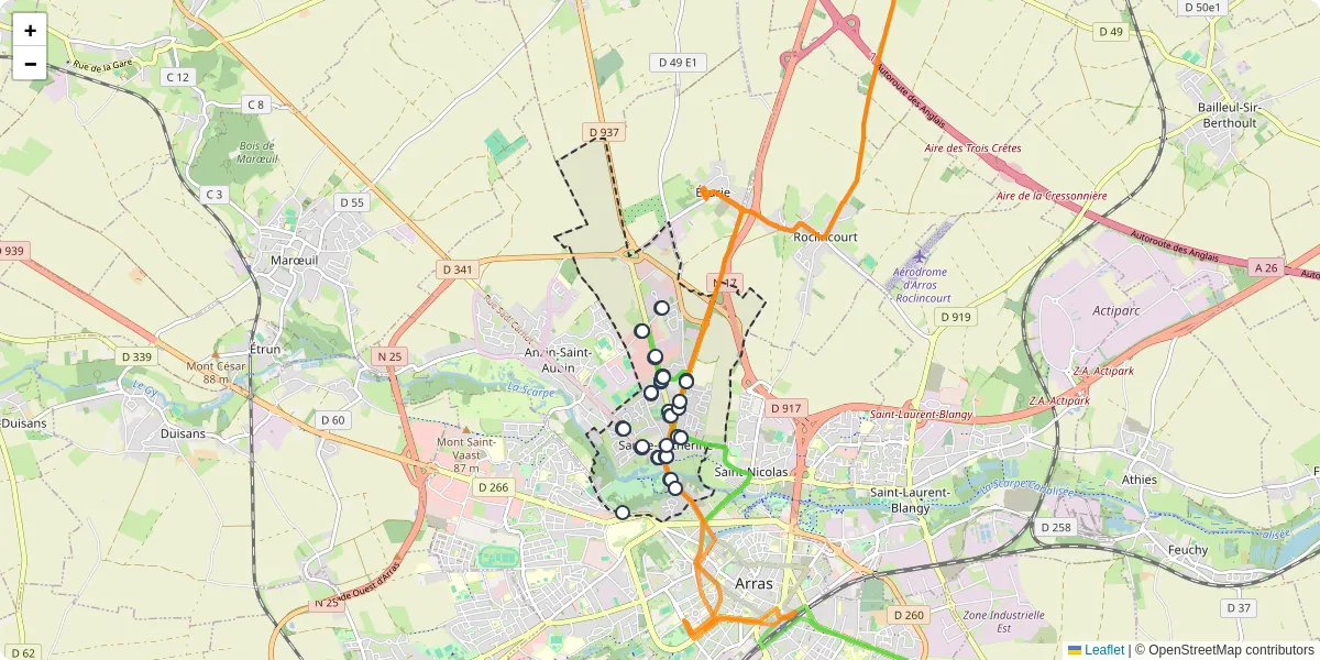 Carte du réseau de transport en commun à Sainte-Catherine - lignes de bus et arrêts