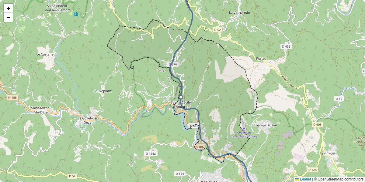 Carte du réseau de transport en commun à Sainte-Cécile-d'Andorge - lignes de bus et arrêts
