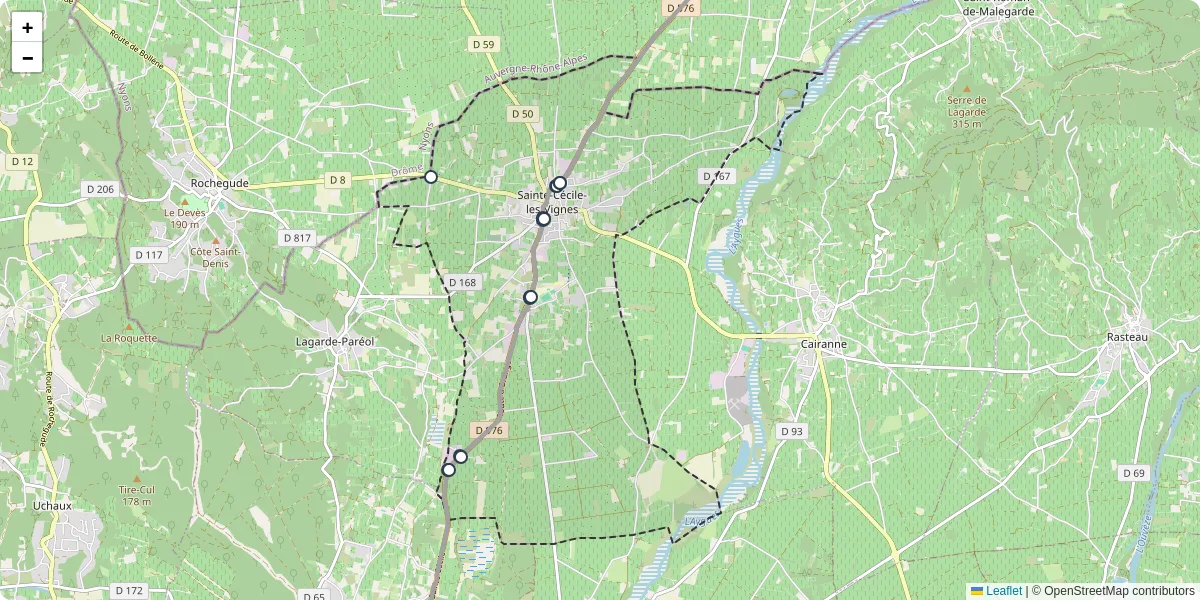 Carte du réseau de transport en commun à Sainte-Cécile-les-Vignes - lignes de bus et arrêts