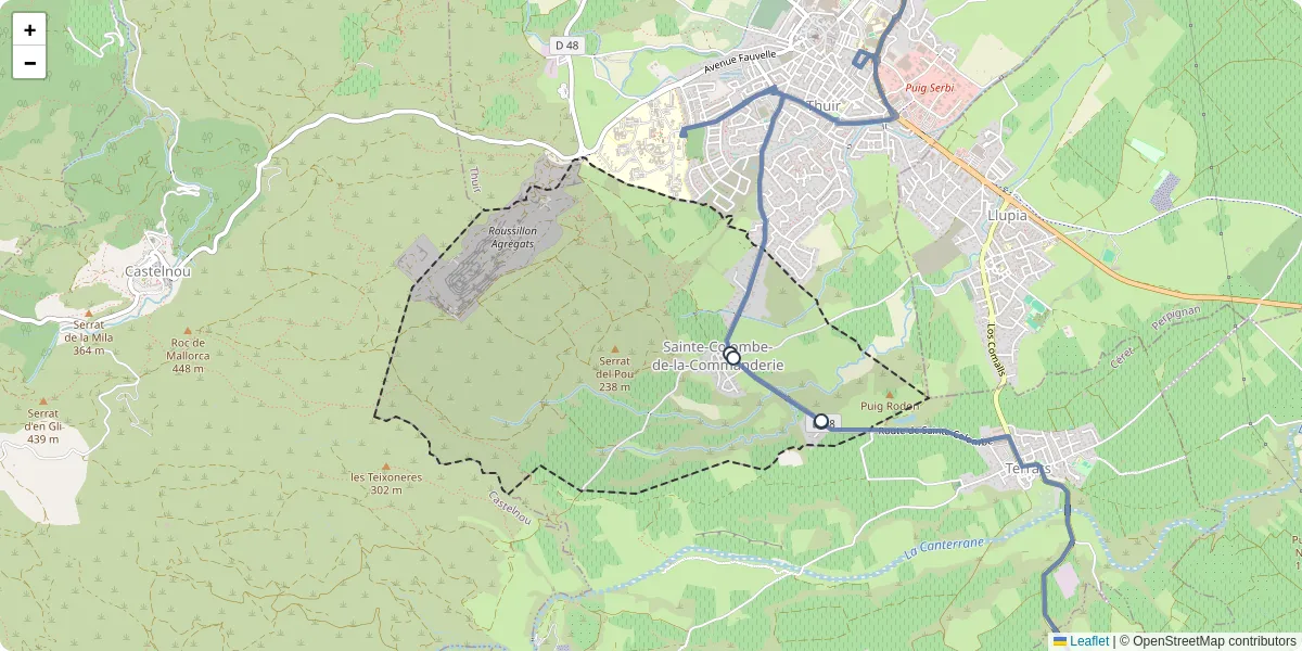 Carte du réseau de transport en commun à Sainte-Colombe-de-la-Commanderie - lignes de bus et arrêts