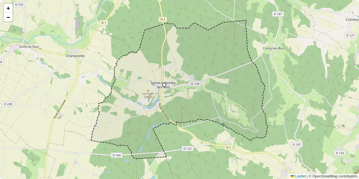 Carte du réseau de transport en commun à Sainte-Colombe-des-Bois - lignes de bus et arrêts
