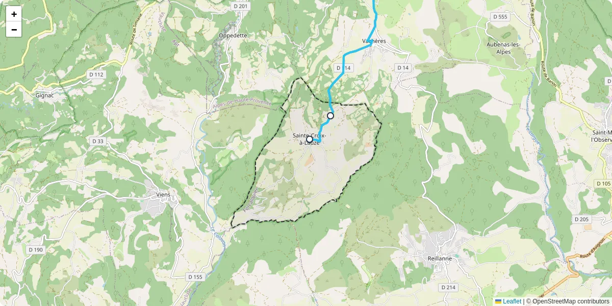 Carte du réseau de transport en commun à Sainte-Croix-à-Lauze - lignes de bus et arrêts