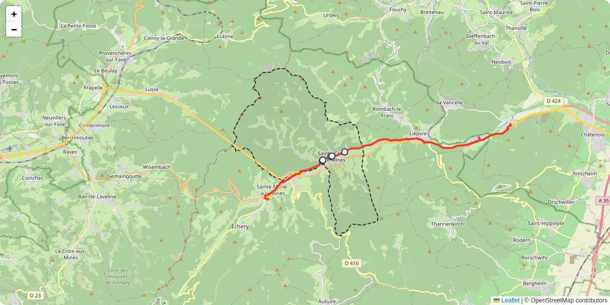 Carte du réseau de transport en commun à Sainte-Croix-aux-Mines - lignes de bus et arrêts