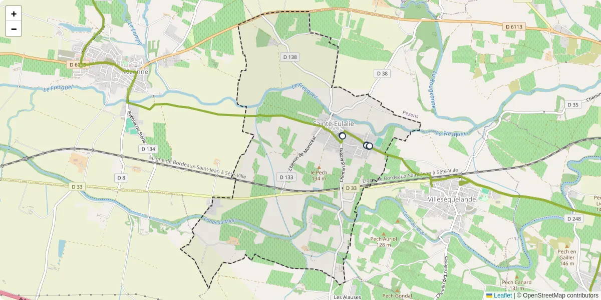 Carte du réseau de transport en commun à Sainte-Eulalie - lignes de bus et arrêts