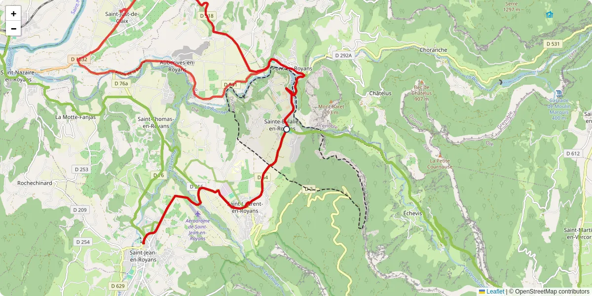 Carte du réseau de transport en commun à Sainte-Eulalie-en-Royans - lignes de bus et arrêts