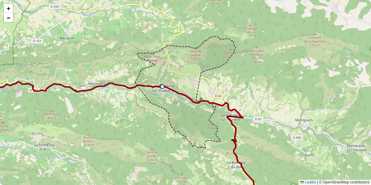 Carte du réseau de transport en commun à Sainte-Euphémie-sur-Ouvèze - lignes de bus et arrêts