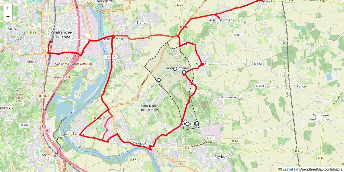 Carte du réseau de transport en commun à Sainte-Euphémie - lignes de bus et arrêts