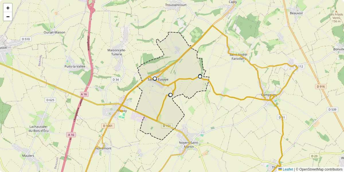 Carte du réseau de transport en commun à Sainte-Eusoye - lignes de bus et arrêts