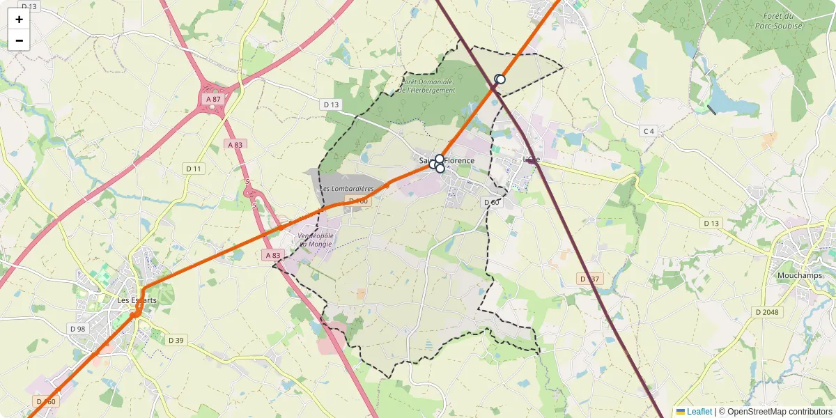 Carte du réseau de transport en commun à Sainte-Florence - lignes de bus et arrêts
