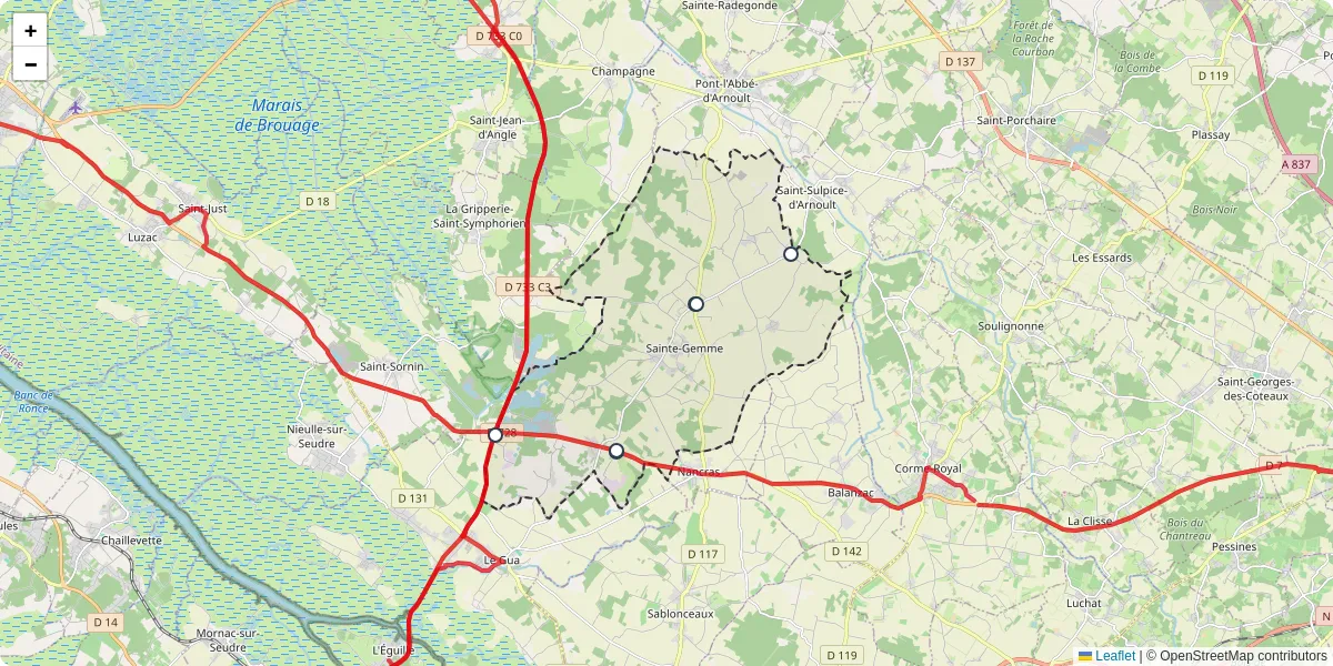 Carte du réseau de transport en commun à Sainte-Gemme - lignes de bus et arrêts