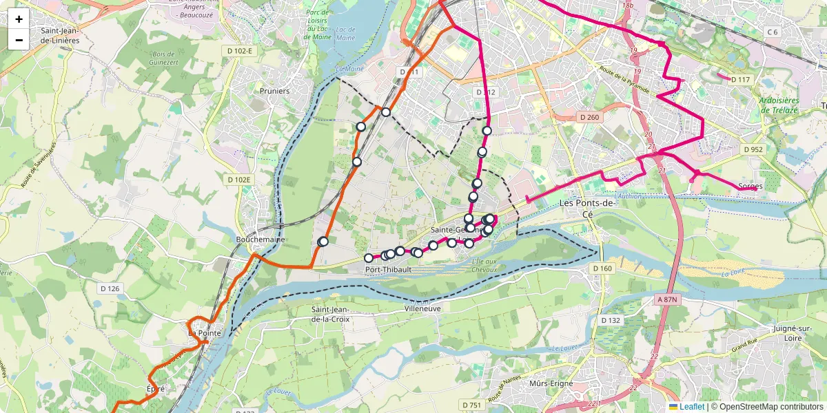 Carte du réseau de transport en commun à Sainte-Gemmes-sur-Loire - lignes de bus et arrêts