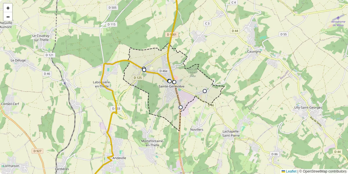 Carte du réseau de transport en commun à Sainte-Geneviève - lignes de bus et arrêts