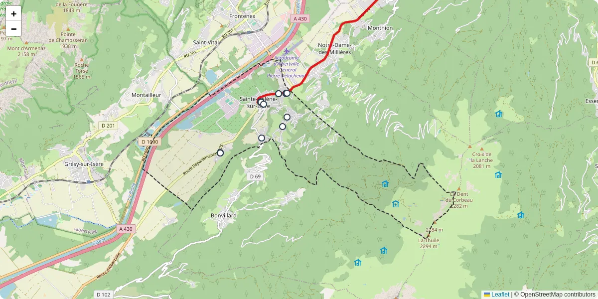 Carte du réseau de transport en commun à Sainte-Hélène-sur-Isère - lignes de bus et arrêts