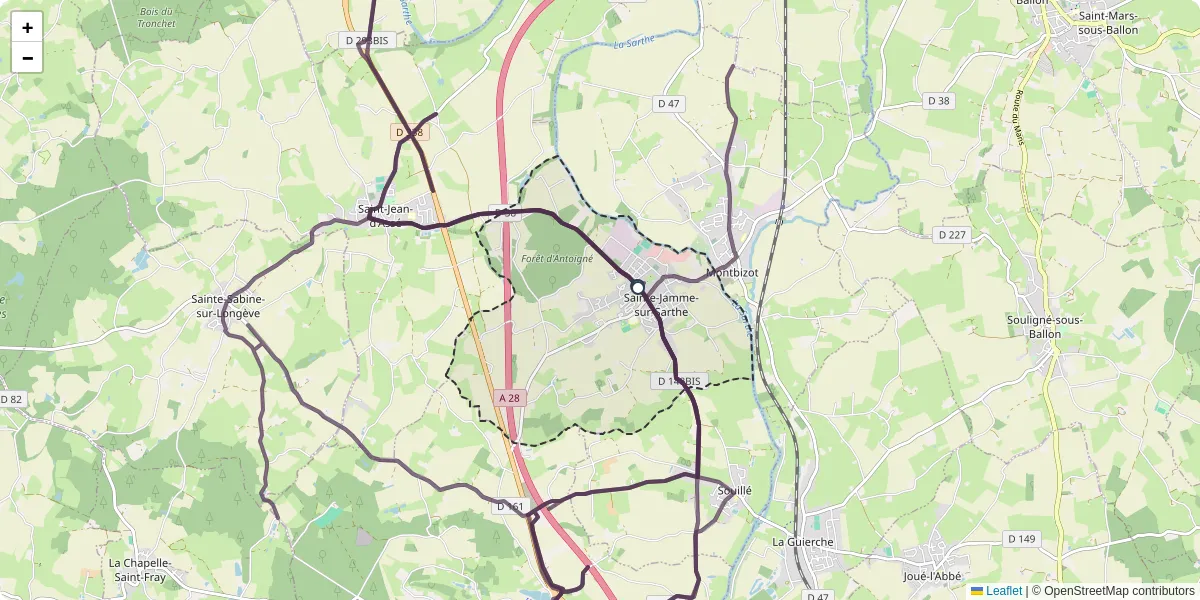 Carte du réseau de transport en commun à Sainte-Jamme-sur-Sarthe - lignes de bus et arrêts