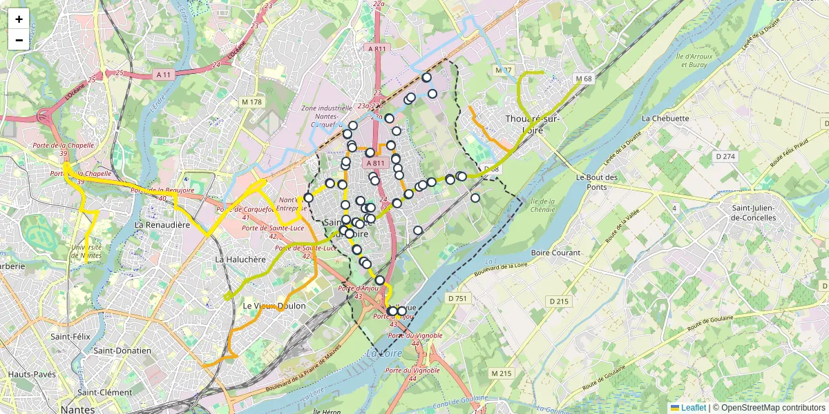 Carte du réseau de transport en commun à Sainte-Luce-sur-Loire - lignes de bus et arrêts