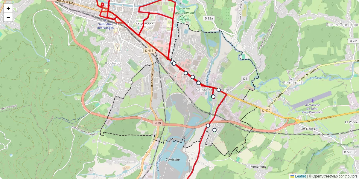 Carte du réseau de transport en commun à Sainte-Marguerite - lignes de bus et arrêts